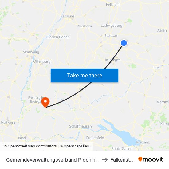 Gemeindeverwaltungsverband Plochingen to Falkensteig map