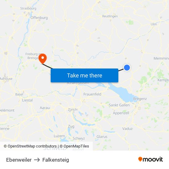 Ebenweiler to Falkensteig map