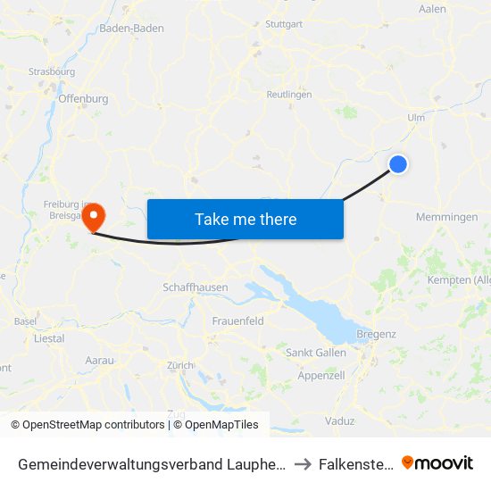 Gemeindeverwaltungsverband Laupheim to Falkensteig map