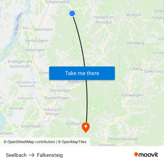 Seelbach to Falkensteig map