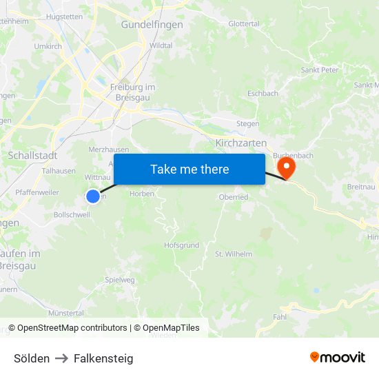 Sölden to Falkensteig map