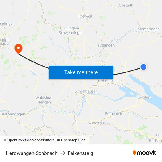 Herdwangen-Schönach to Falkensteig map