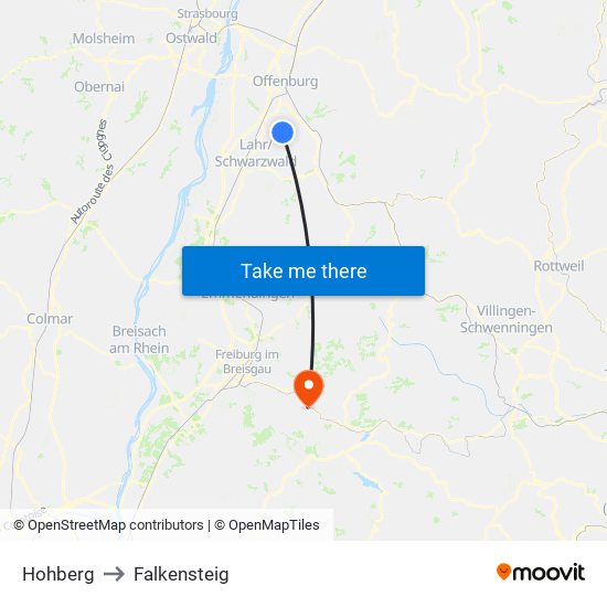 Hohberg to Falkensteig map