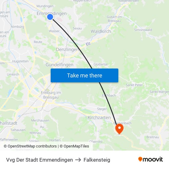 Vvg Der Stadt Emmendingen to Falkensteig map
