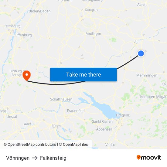 Vöhringen to Falkensteig map