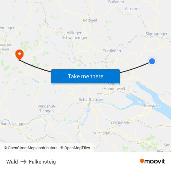 Wald to Falkensteig map