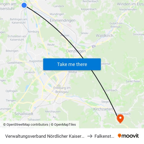 Verwaltungsverband Nördlicher Kaiserstuhl to Falkensteig map