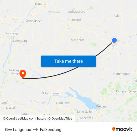 Gvv Langenau to Falkensteig map