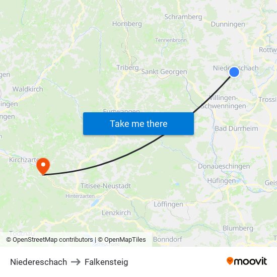 Niedereschach to Falkensteig map