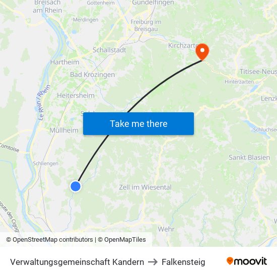 Verwaltungsgemeinschaft Kandern to Falkensteig map