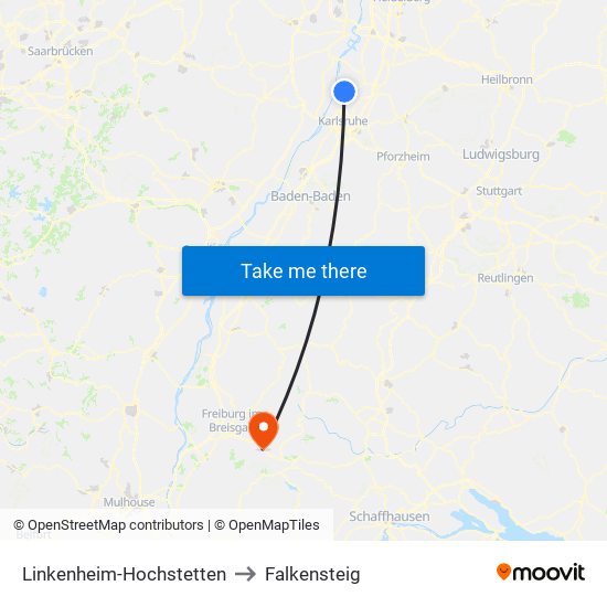 Linkenheim-Hochstetten to Falkensteig map