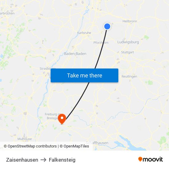 Zaisenhausen to Falkensteig map