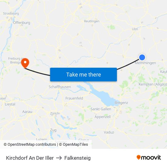 Kirchdorf An Der Iller to Falkensteig map