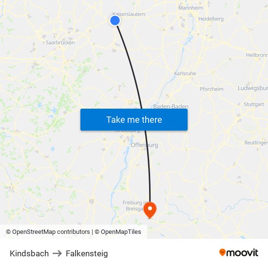 Kindsbach to Falkensteig map