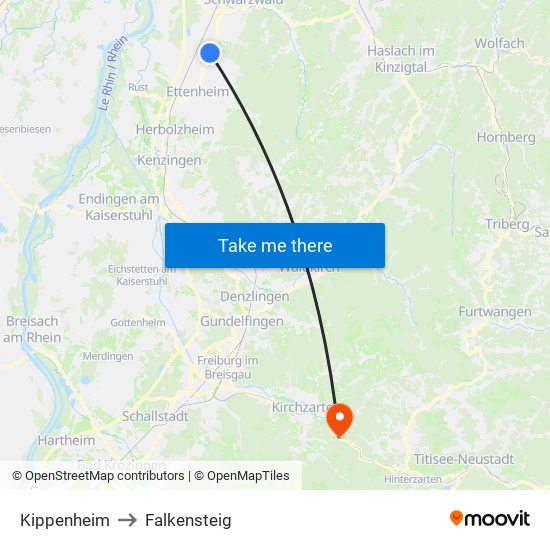 Kippenheim to Falkensteig map