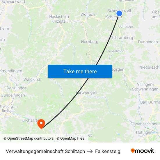 Verwaltungsgemeinschaft Schiltach to Falkensteig map