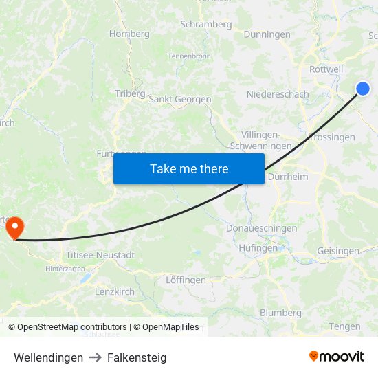 Wellendingen to Falkensteig map