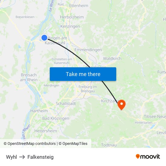 Wyhl to Falkensteig map