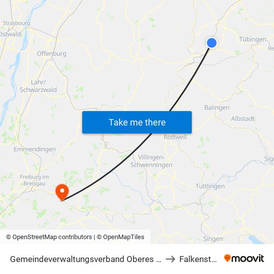 Gemeindeverwaltungsverband Oberes Gäu to Falkensteig map