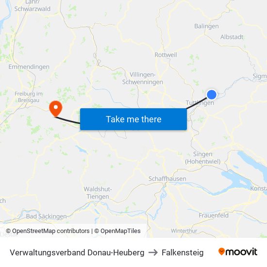 Verwaltungsverband Donau-Heuberg to Falkensteig map