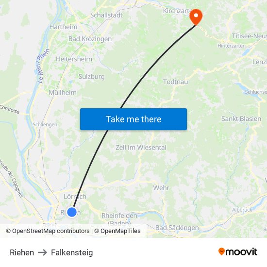 Riehen to Falkensteig map