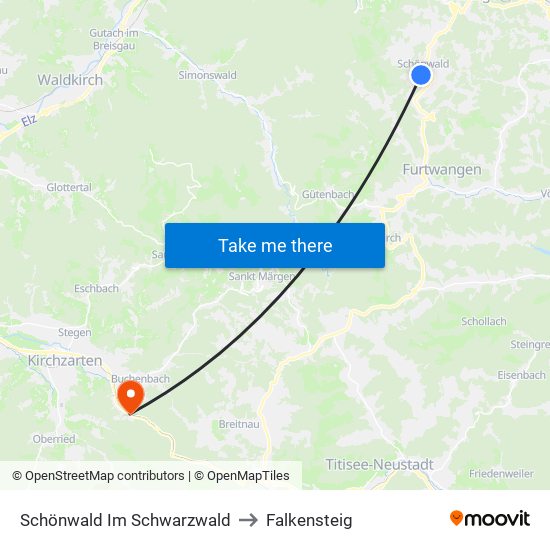 Schönwald Im Schwarzwald to Falkensteig map