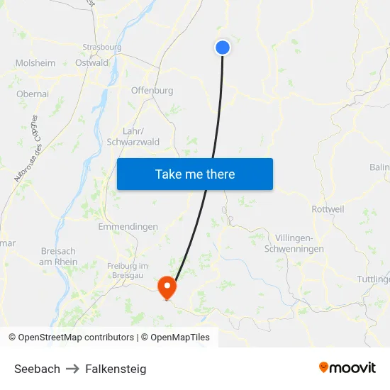 Seebach to Falkensteig map