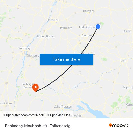 Backnang-Maubach to Falkensteig map