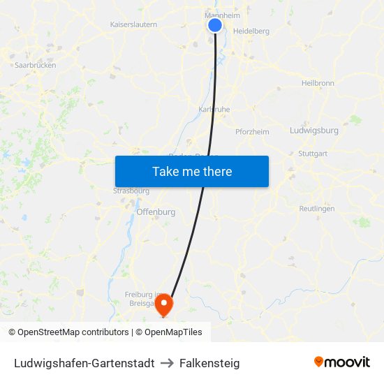 Ludwigshafen-Gartenstadt to Falkensteig map