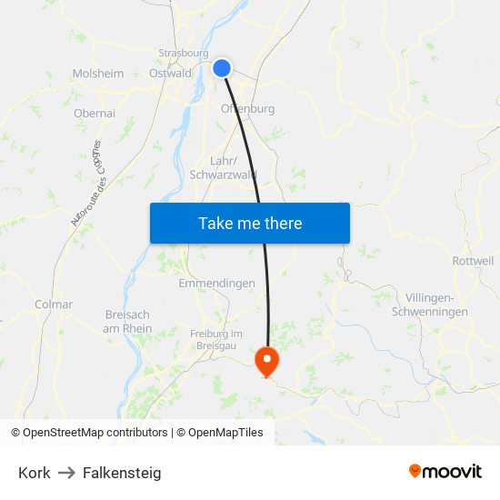 Kork to Falkensteig map