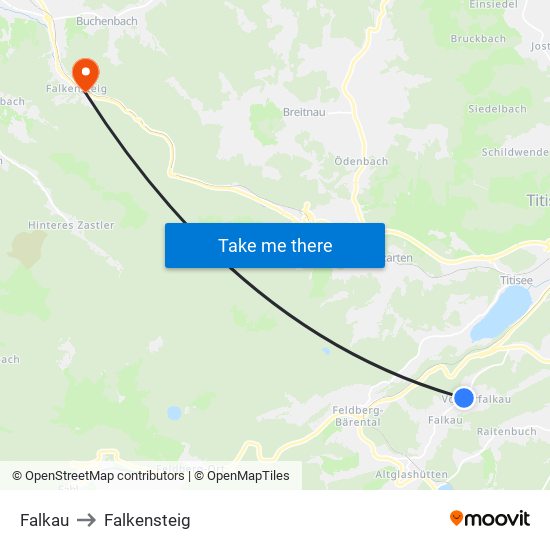 Falkau to Falkensteig map