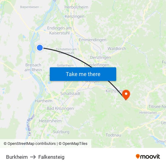 Burkheim to Falkensteig map