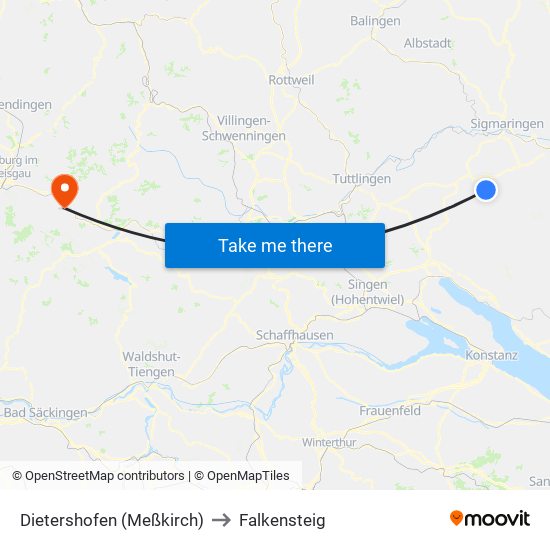Dietershofen (Meßkirch) to Falkensteig map