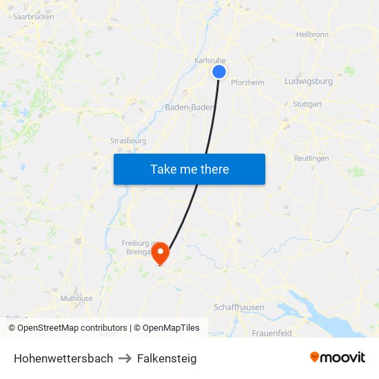 Hohenwettersbach to Falkensteig map