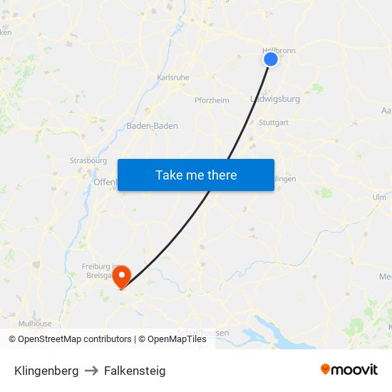 Klingenberg to Falkensteig map