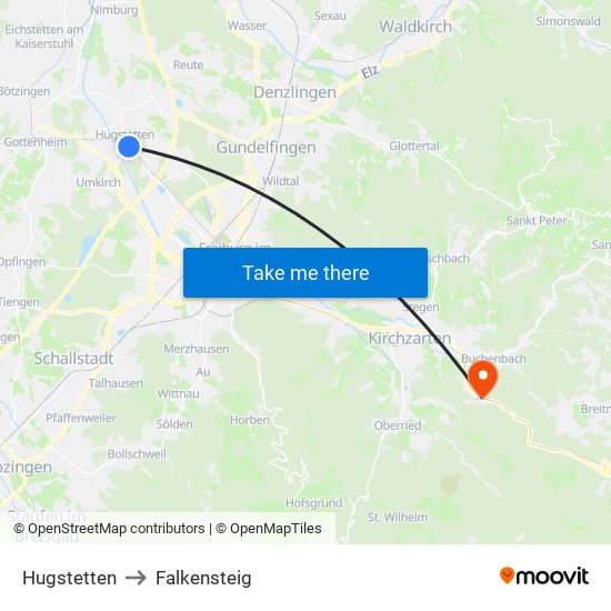 Hugstetten to Falkensteig map