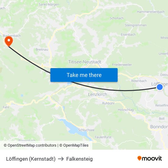 Löffingen (Kernstadt) to Falkensteig map