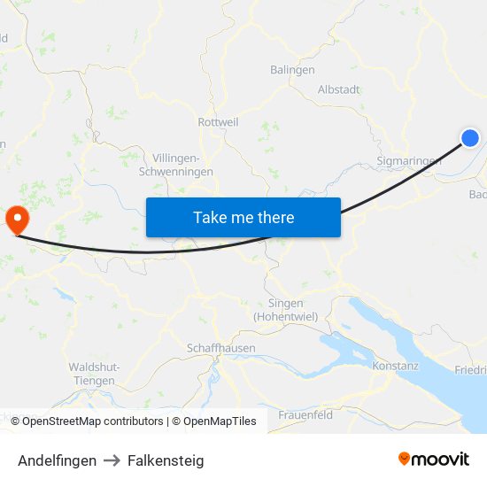 Andelfingen to Falkensteig map