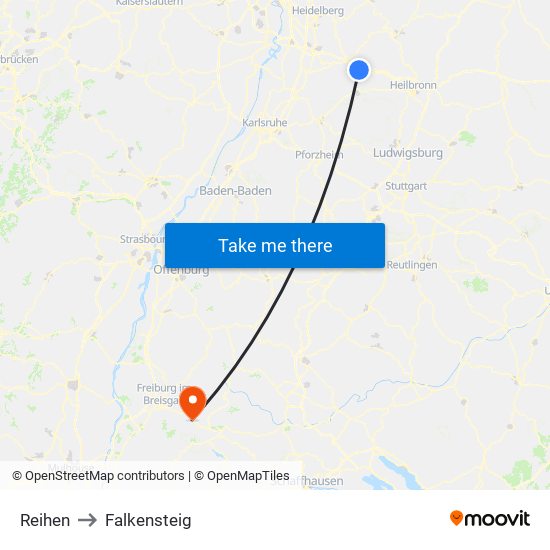 Reihen to Falkensteig map