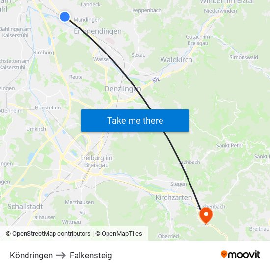 Köndringen to Falkensteig map