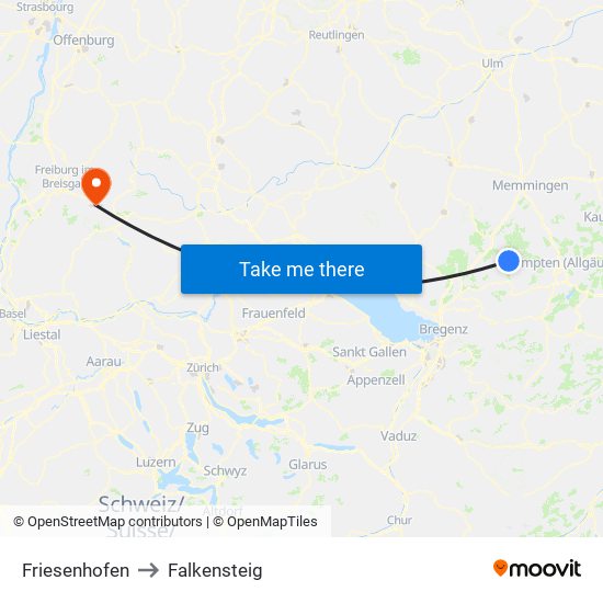 Friesenhofen to Falkensteig map