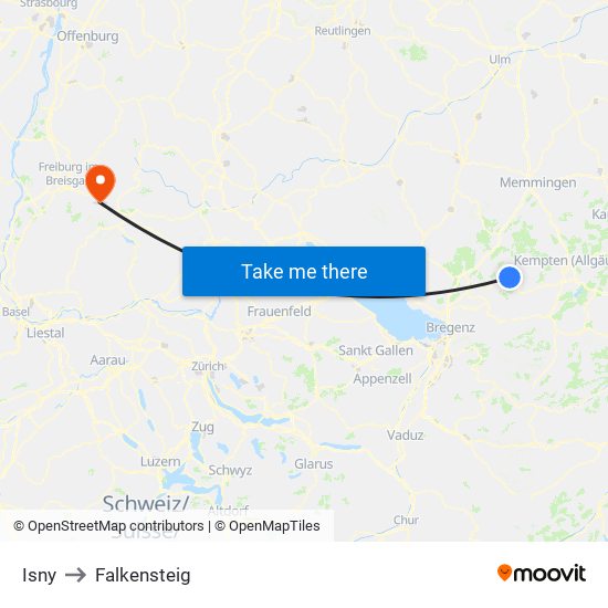 Isny to Falkensteig map