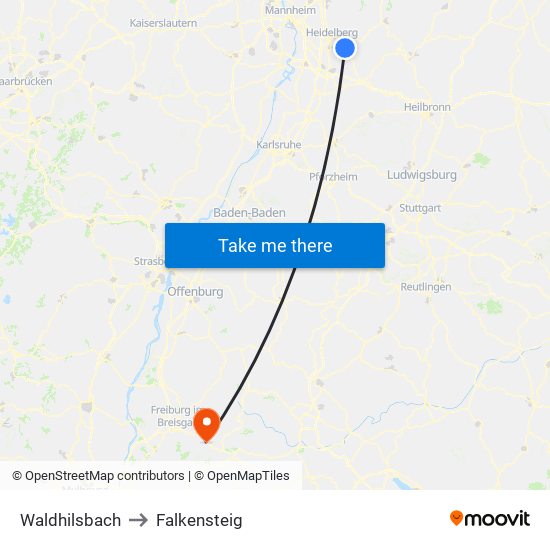 Waldhilsbach to Falkensteig map