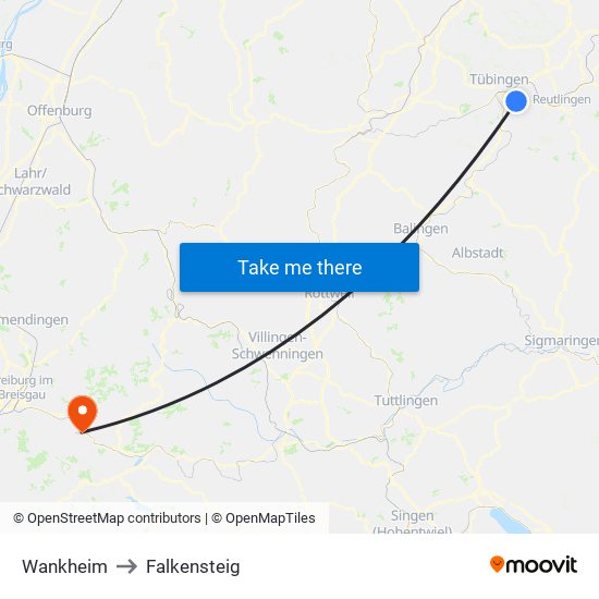 Wankheim to Falkensteig map