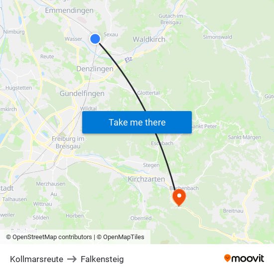 Kollmarsreute to Falkensteig map