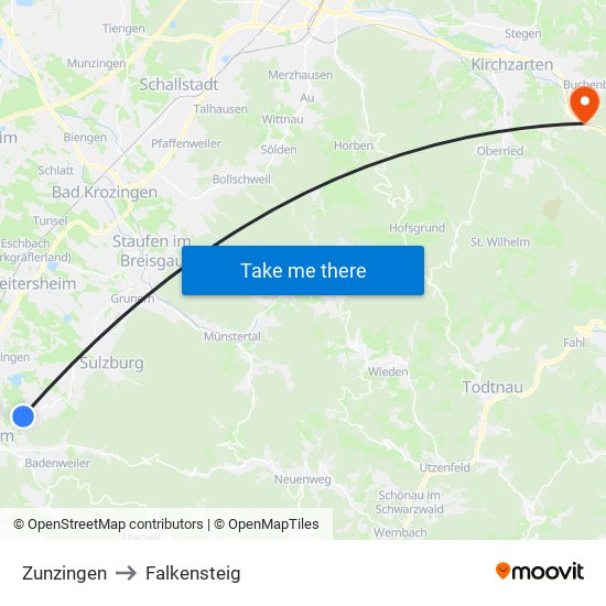 Zunzingen to Falkensteig map