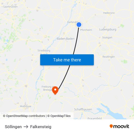 Söllingen to Falkensteig map