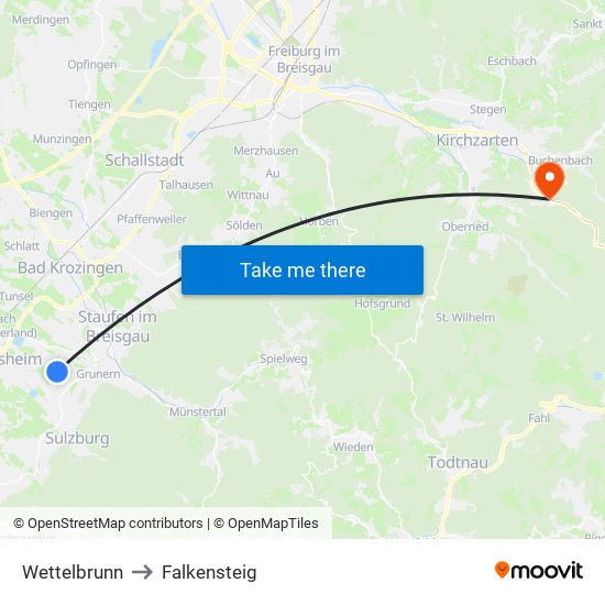 Wettelbrunn to Falkensteig map