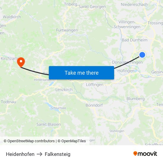 Heidenhofen to Falkensteig map