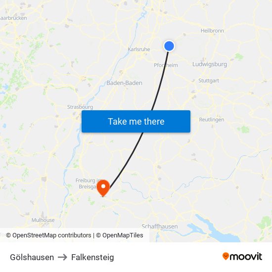Gölshausen to Falkensteig map